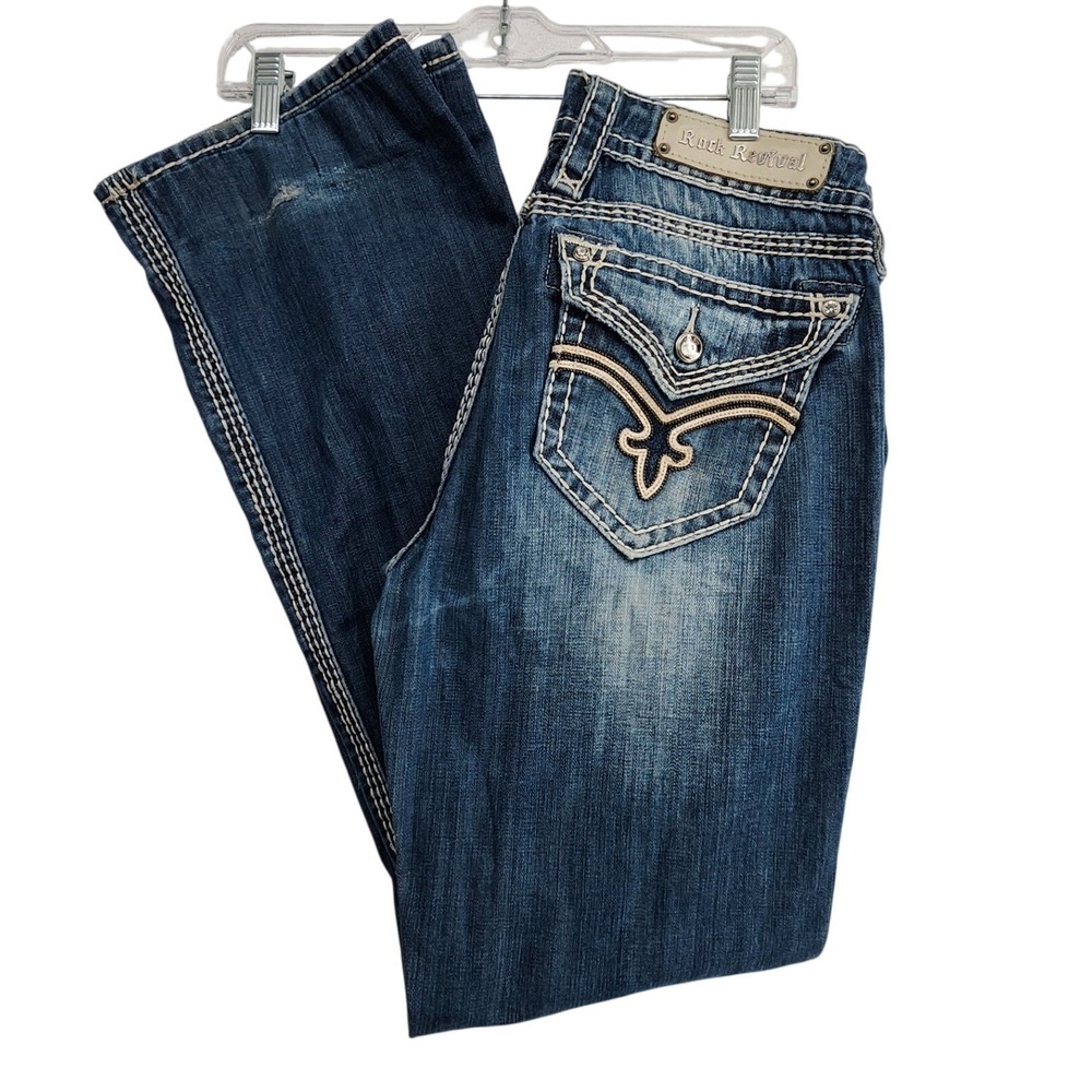 Rock Revival 29 Blue Elaina Easy Boot Y2K McBling Western Fleur De Lis Denim